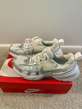 Nike V2K White and Silver Mesh Sneaker